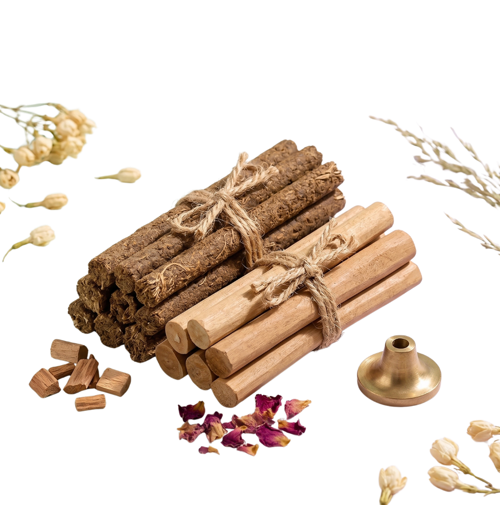 Organic Dhoop Sticks | Temple Flower & Cow Dung Herbal Incense | Charcoal Free Low Smoke | Long Lasting Fragrance for Puja, Meditation & Home  + Dhoop Stand